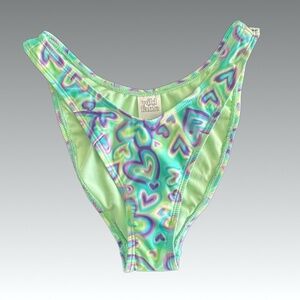 NWOT WILD FABLE bikini bottom Scoop Front Ultra High Leg Cheeky Green Hearts XS